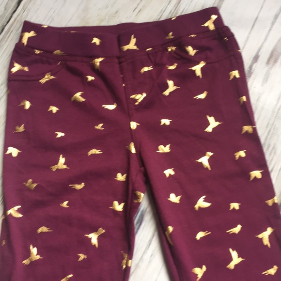 Other - Leggings Skinny Pants Eggplant Purple Gold Bird 10